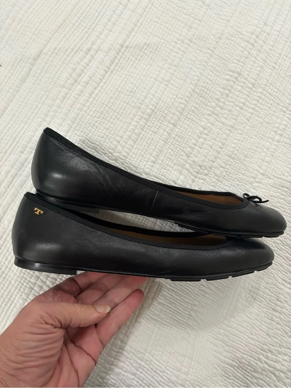 Tory Burch Black Leather Laila Driver Ballet Flats Size 11